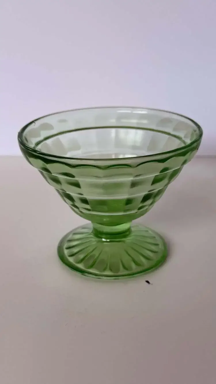 Anchor Hocking Block Optic Green Depression Glass Sherbet Cup